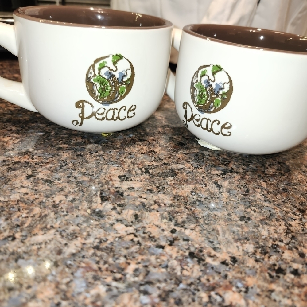 six (6) Life is good Peace White Ceramic Mugs
